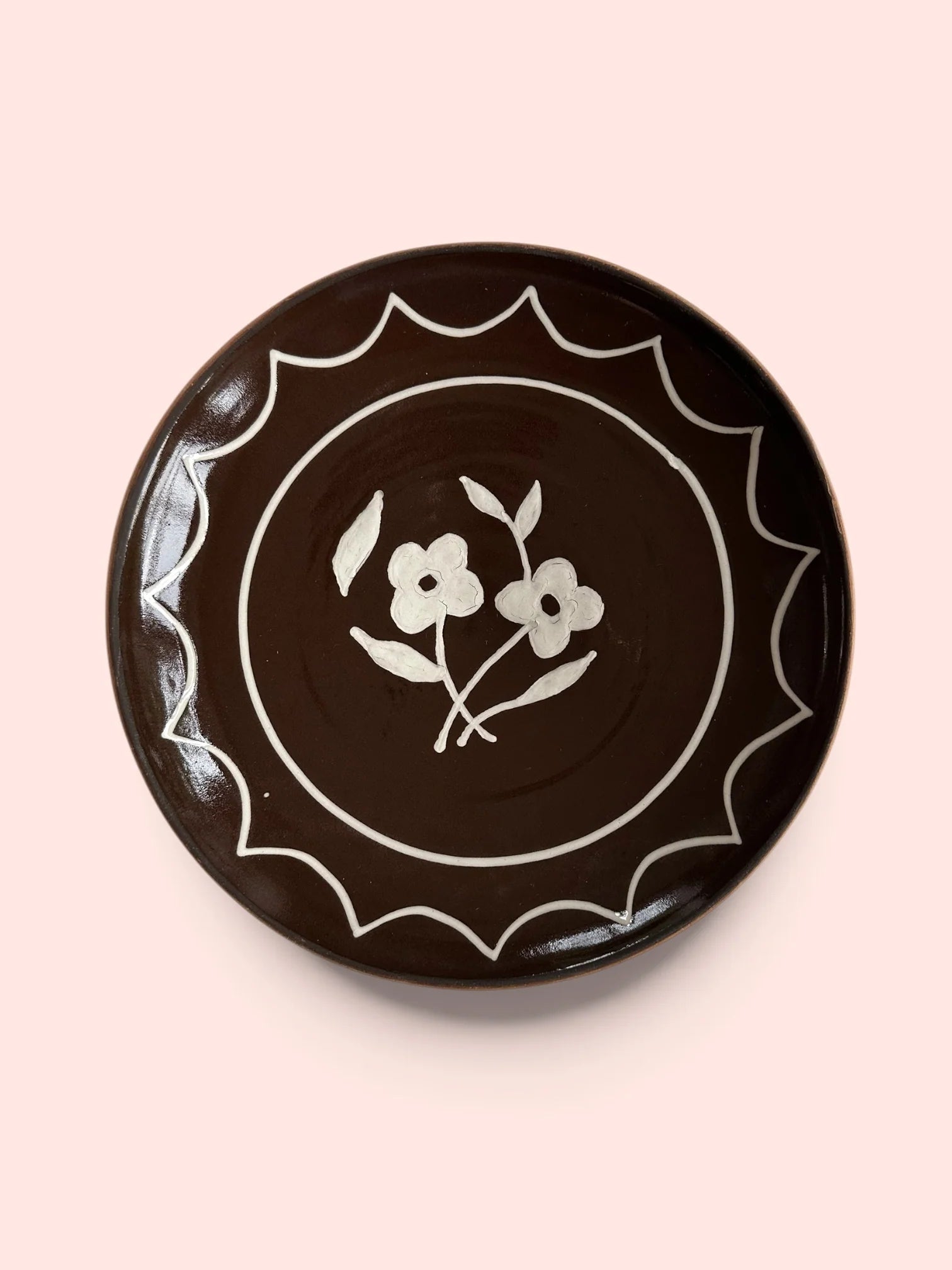 Stor tallerken - Flower deco brown