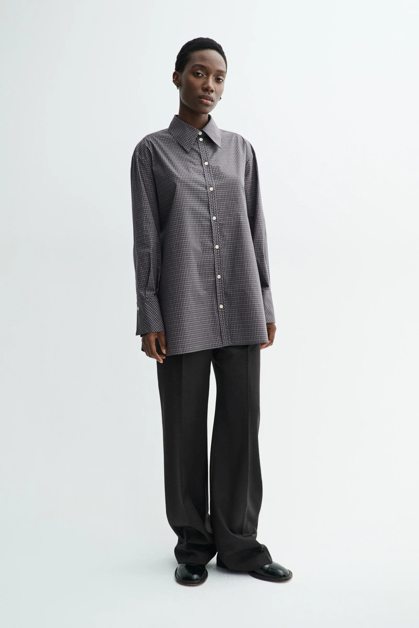 Sebastiana cotton poplin shirt - Charcoal check