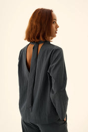 Semira crinkled tencel bluse - Dark navy