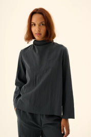 Semira crinkled tencel bluse - Dark navy