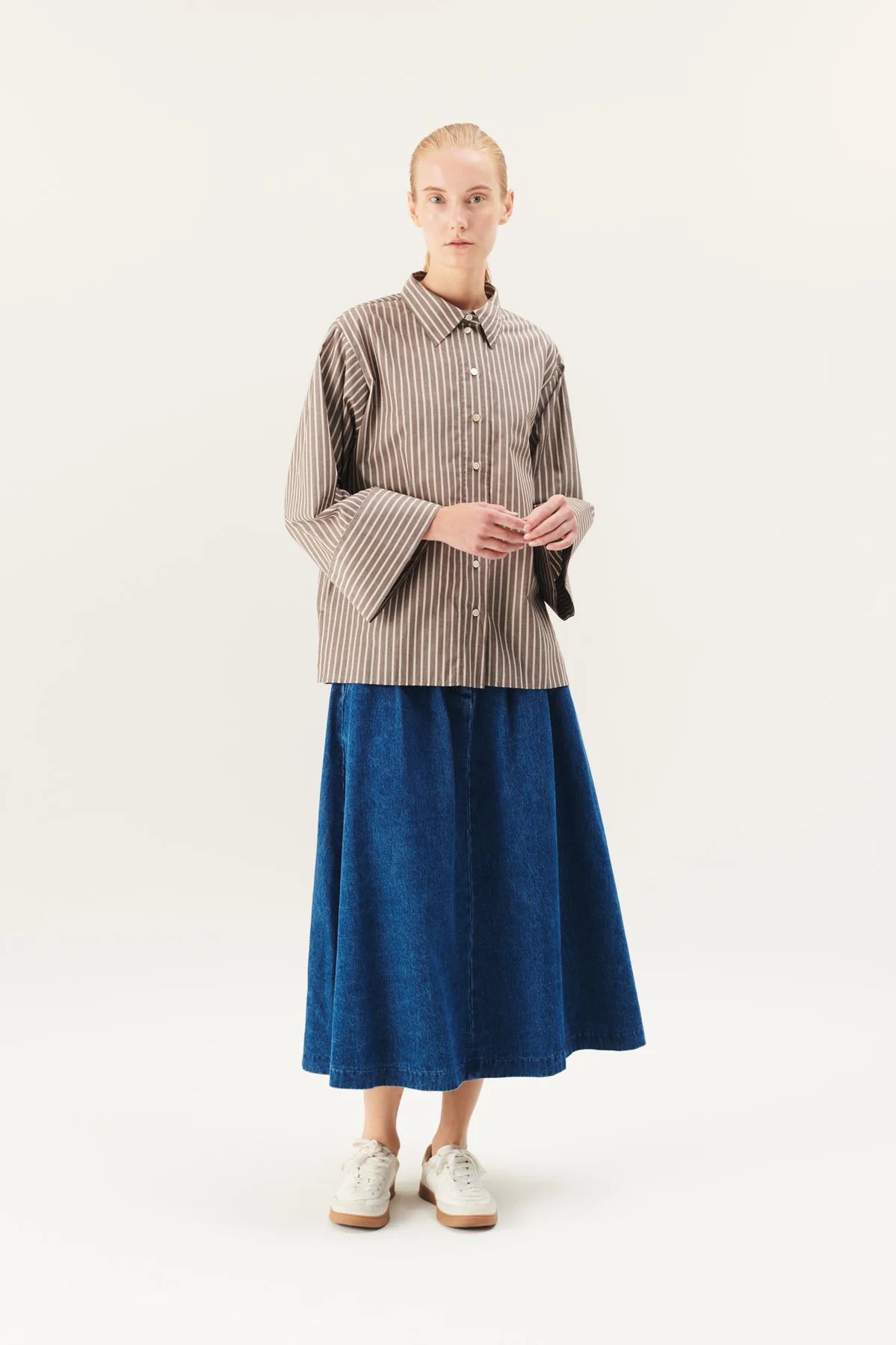 Shina soft poplin stripe shirt - brown