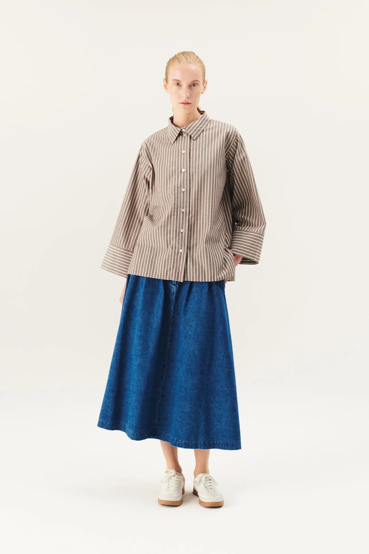 Shina soft poplin stripe shirt - brown