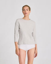 Sascha 3/4 sleeve cotton top - Light grey melange