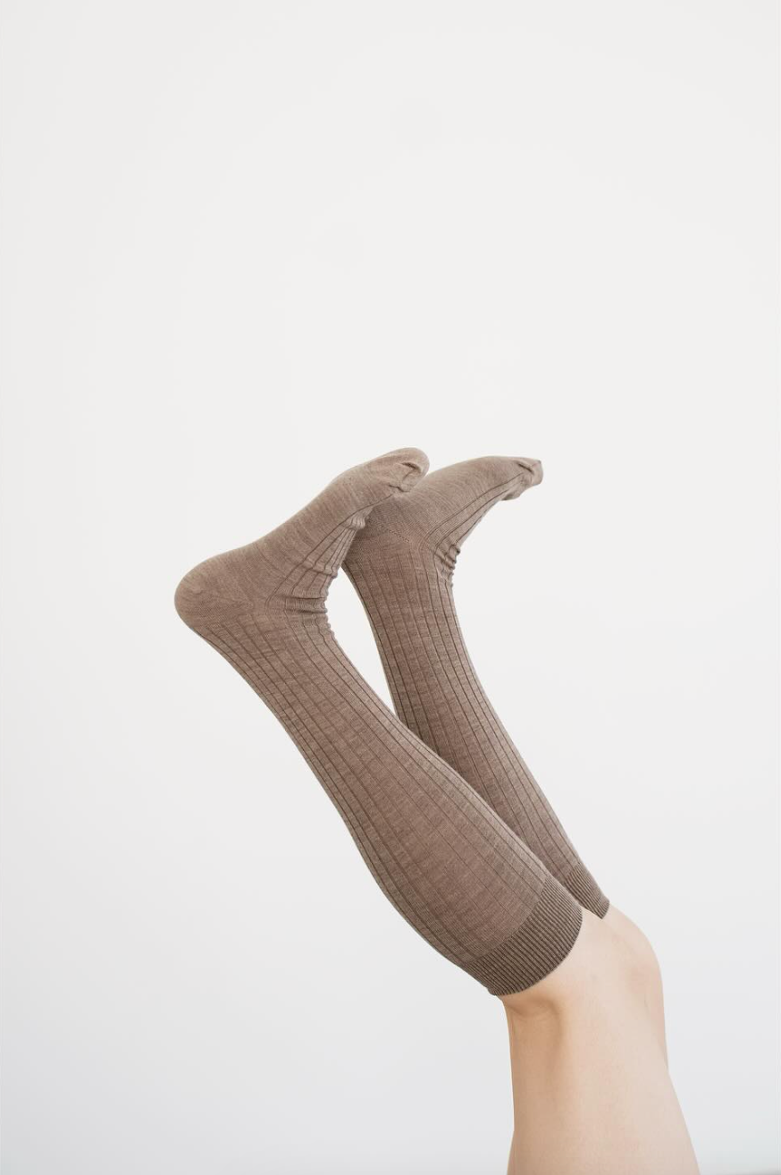Merino Wool Ribbed high socks - Oatmeal