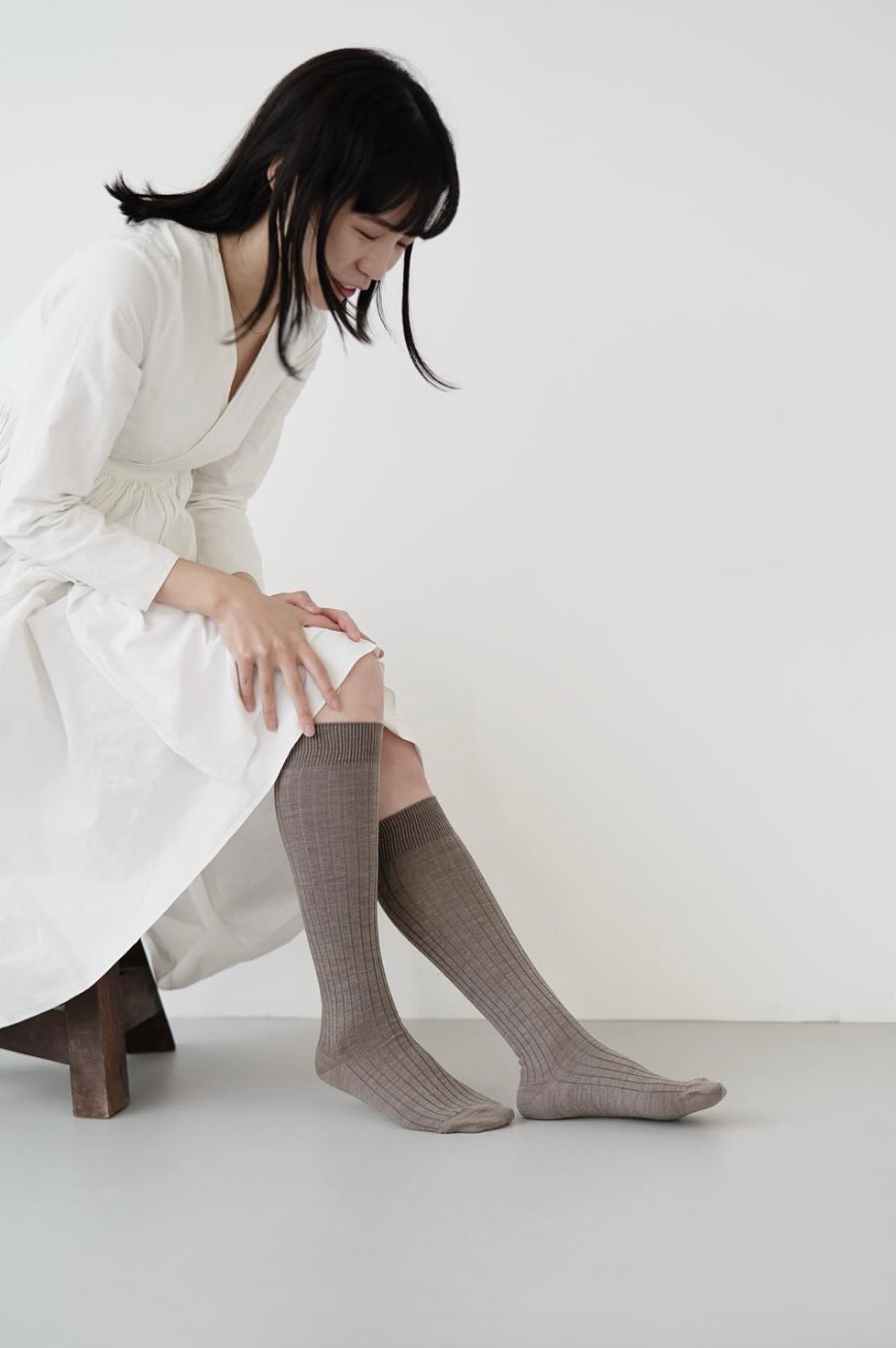 Merino Wool Ribbed high socks - Oatmeal
