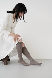 Merino Wool Ribbed high socks - Oatmeal