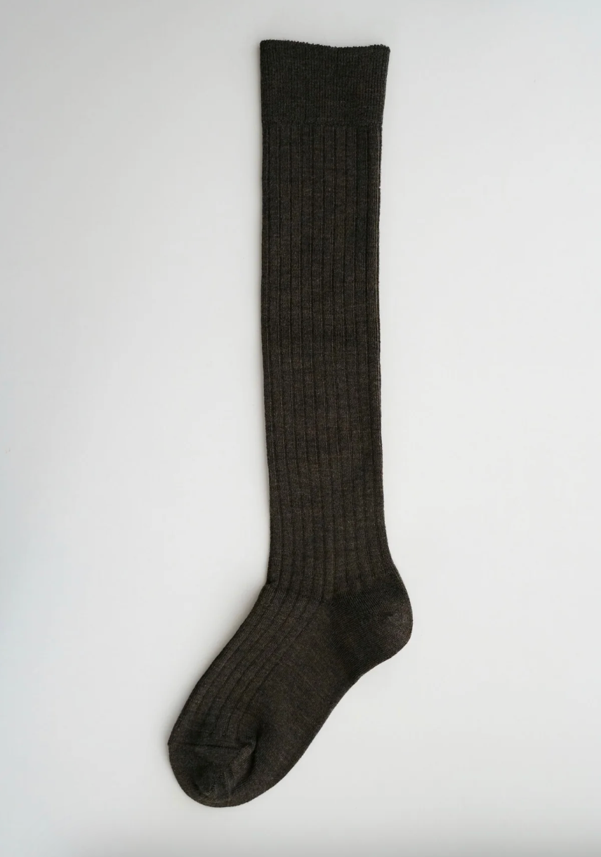Merino Wool Ribbed high socks - Mocha brown
