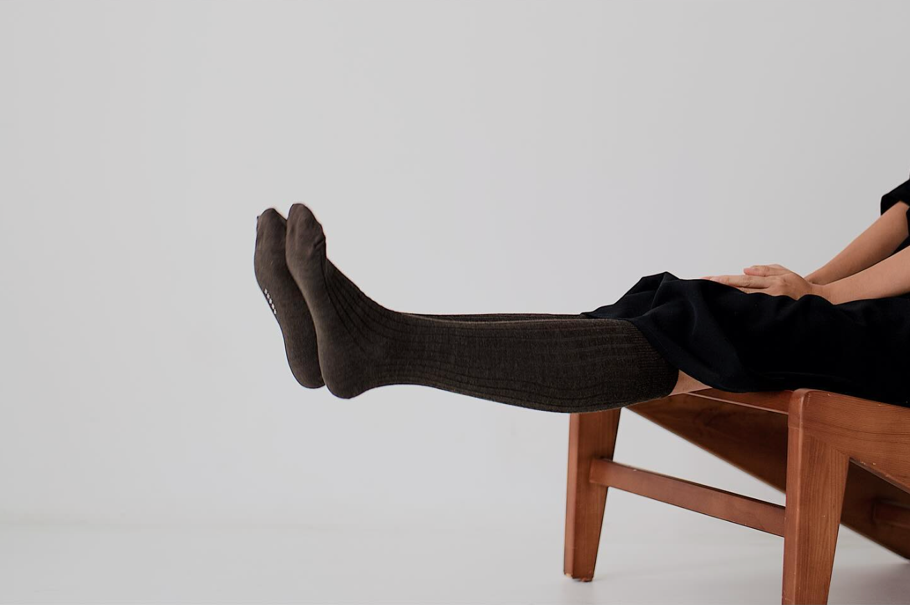 Merino Wool Ribbed high socks - Mocha brown