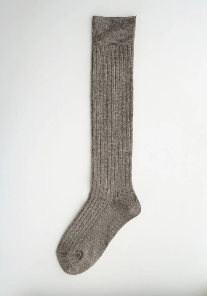 Merino Wool Ribbed high socks - Oatmeal