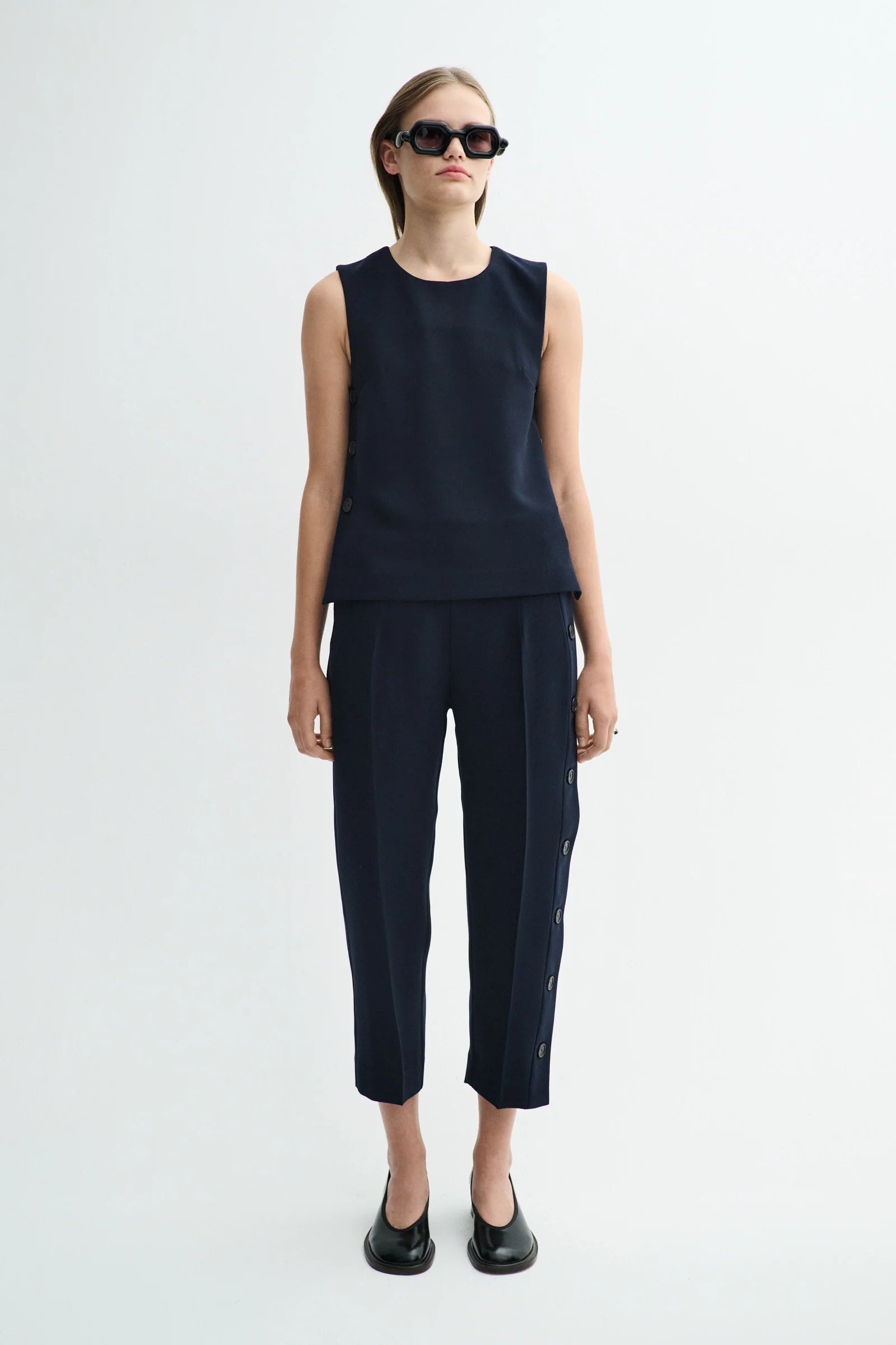 Tena crepe georgette top - navy