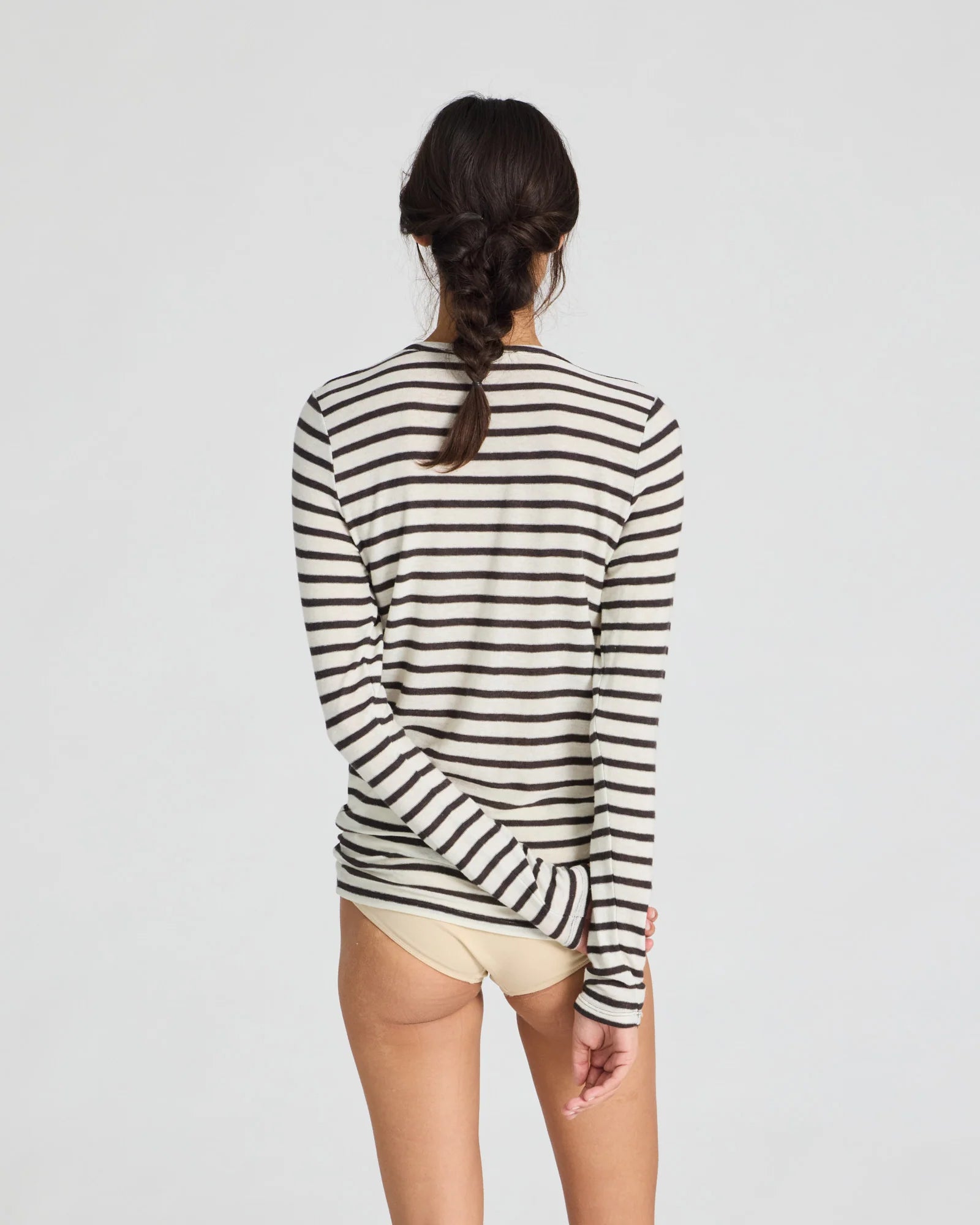 Thyra Wool Top - Reverse Dark Brown Stripe