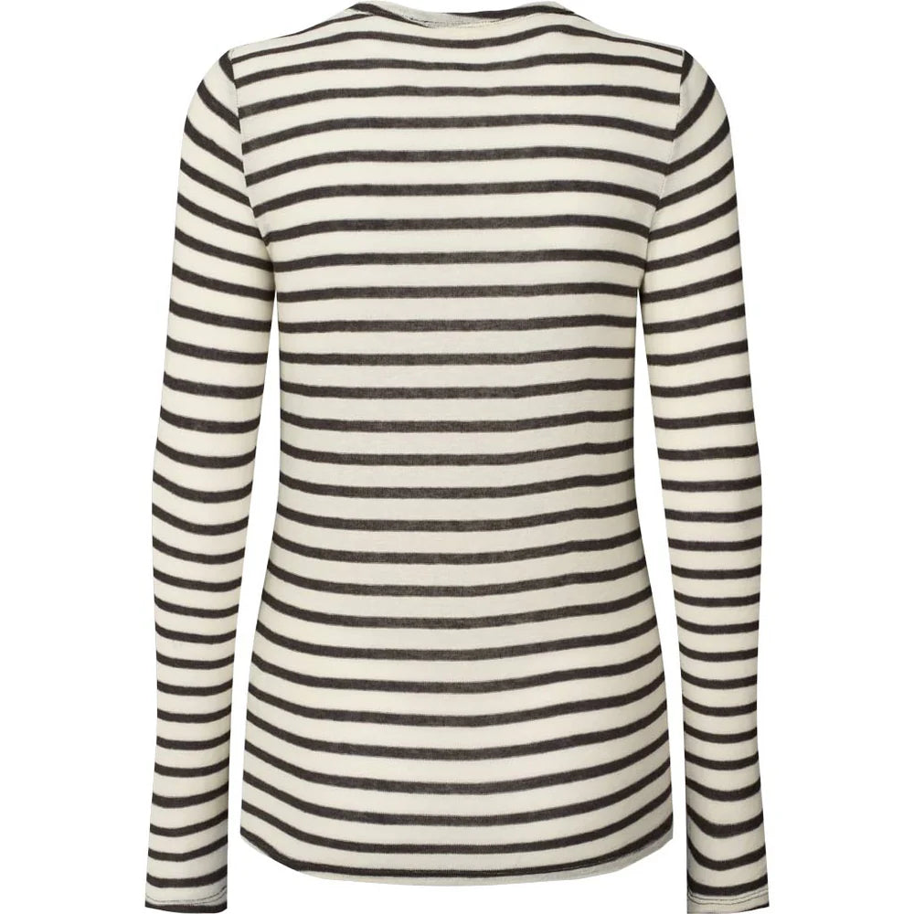 Thyra Wool Top - Reverse Dark Brown Stripe