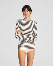 Thyra Wool Top - Reverse Dark Brown Stripe