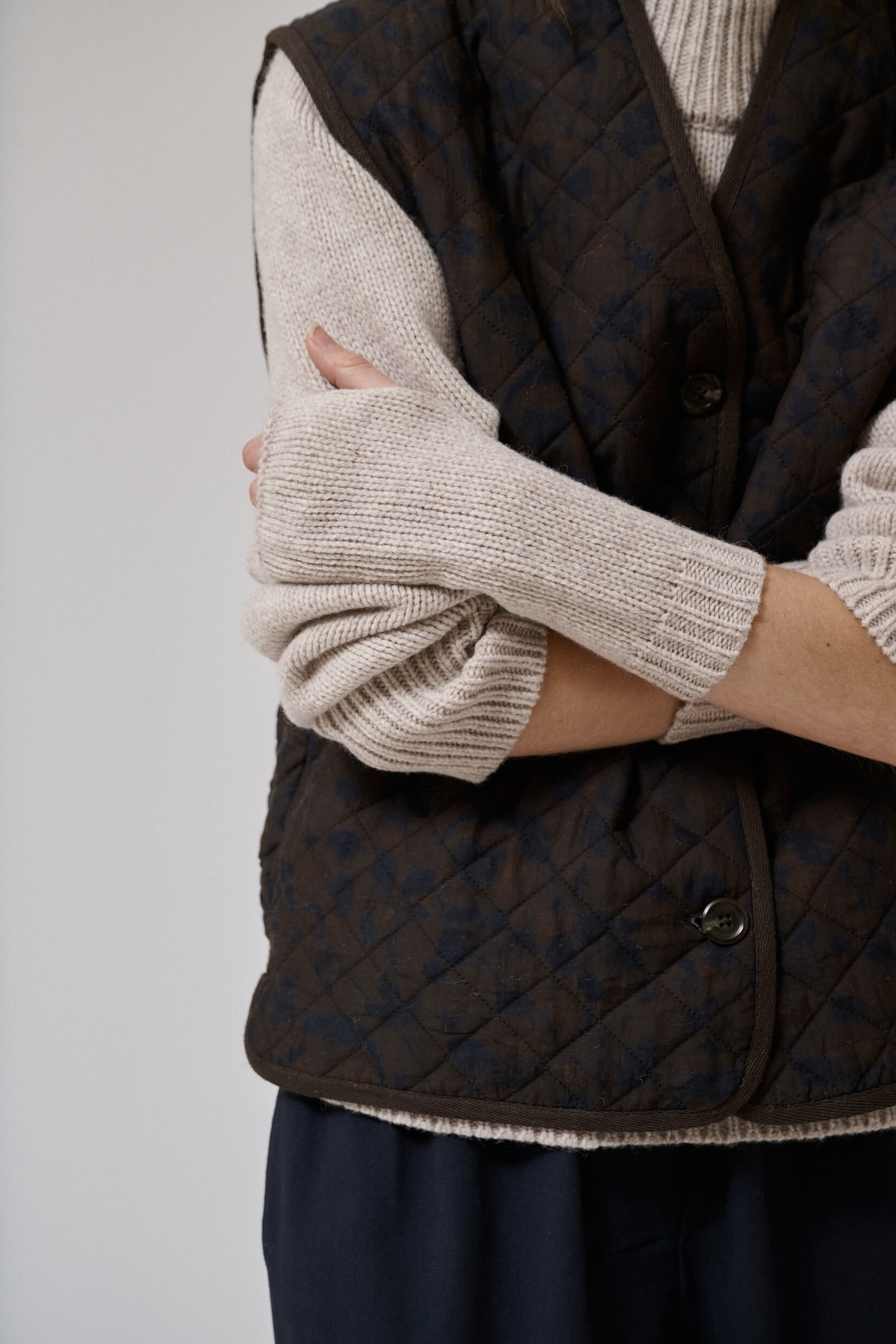 Valley fingerless gloves - nature white melange