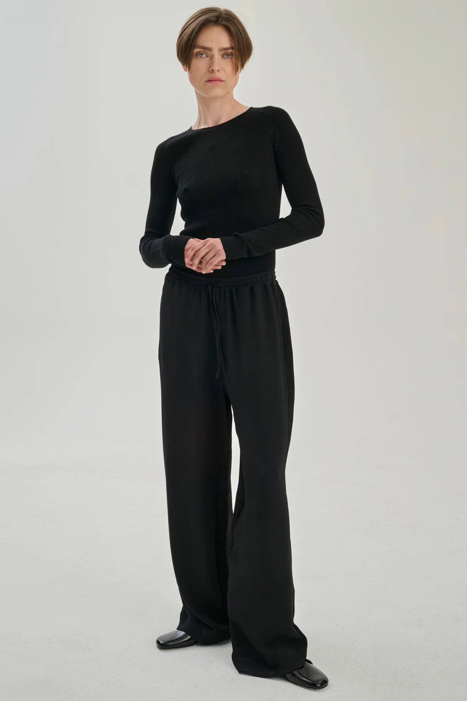 Longsleeve rib merinould blouse - Black