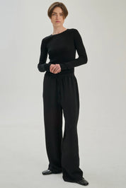 Longsleeve rib merinould blouse - Black