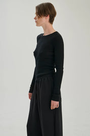Longsleeve rib merinould blouse - Black