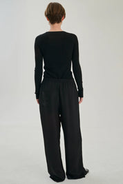 Longsleeve rib merinould blouse - Black