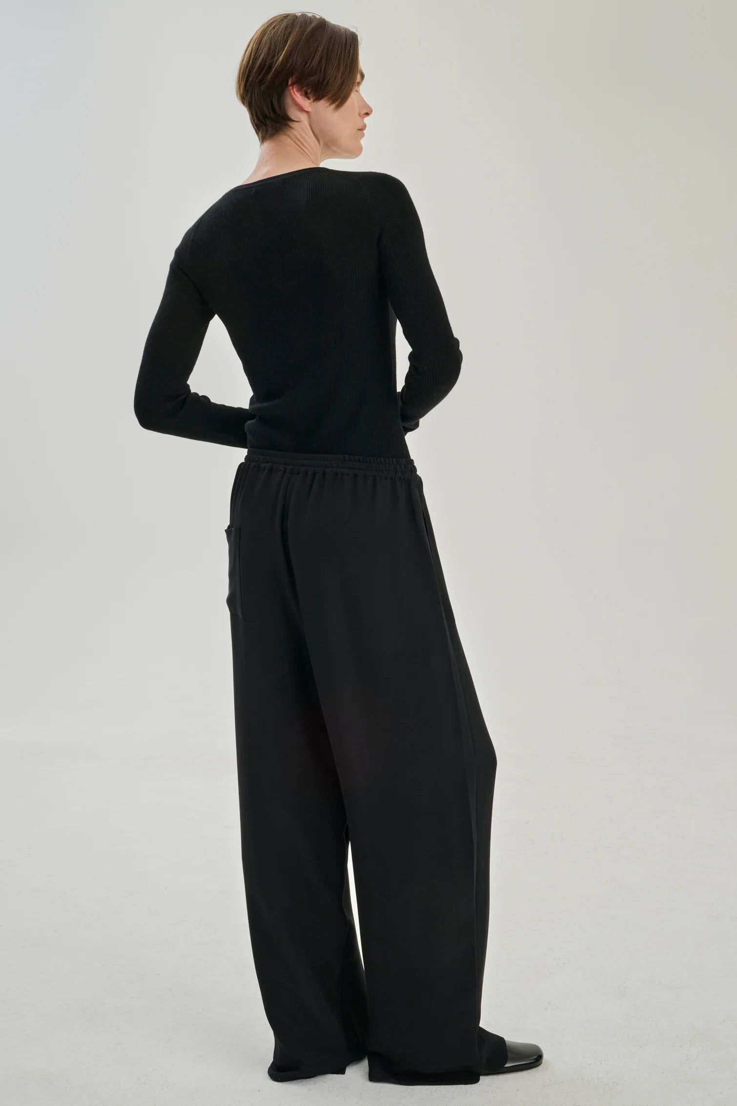 Longsleeve rib merinould blouse - Black