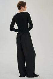 Longsleeve rib merinould blouse - Black