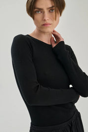 Longsleeve rib merinould blouse - Black