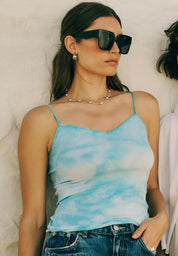 Cotton seamless top - ocean tie dye