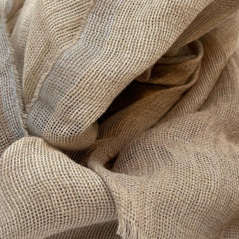 Hør tørklæde - Natur med grå kant