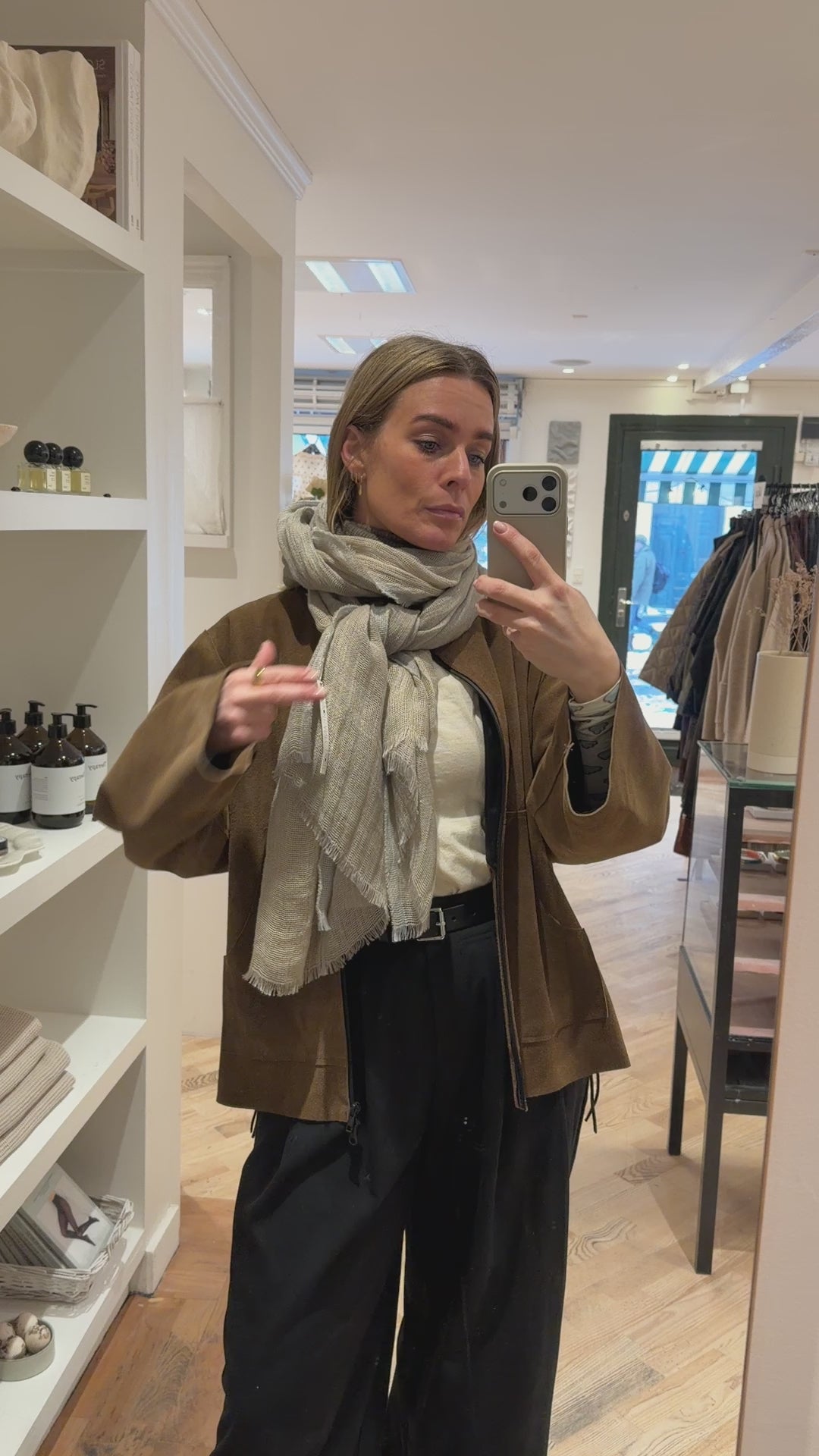 Hør tørklæde - Natur med grå kant